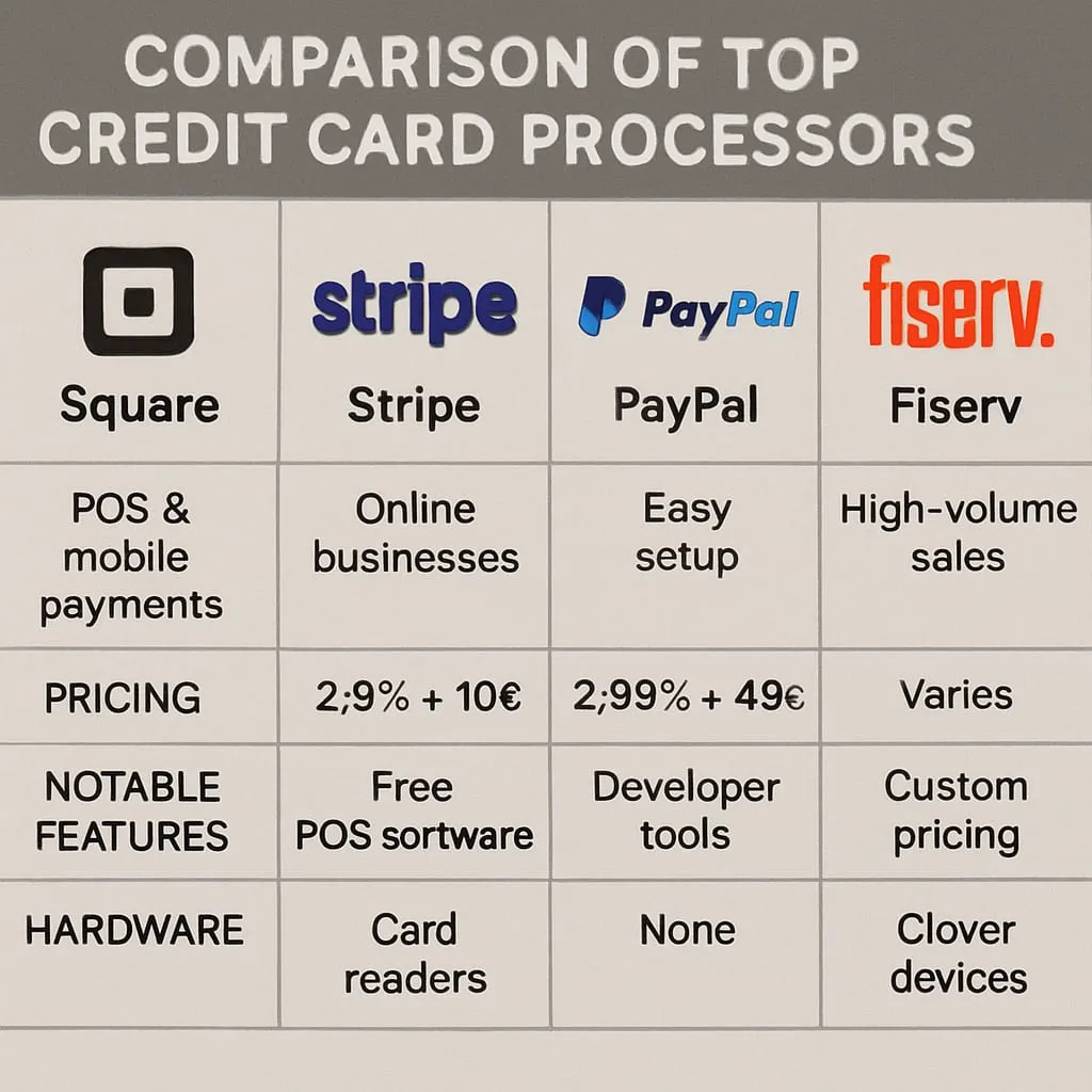 Comparison of top credit card processors