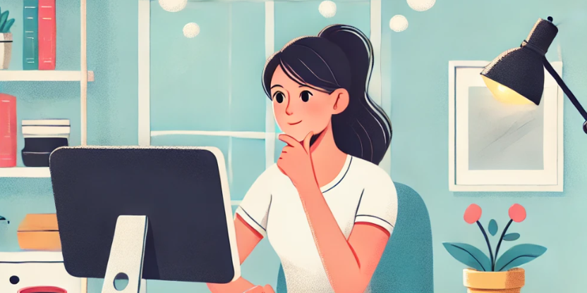Illustration of a business owner at a computer comparing payment options