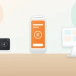 Illustration of a phone with a mobile card reader, a handheld terminal and a countertop terminal on a counter